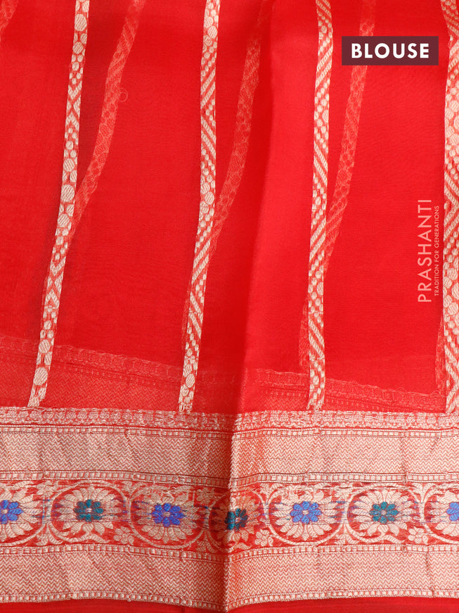 Banarasi organza silk saree red with thread & zari woven buttas and woven border