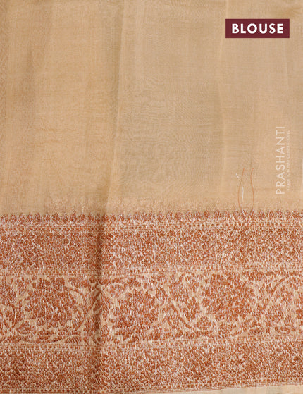 Banarasi organza silk saree bottle green and beige with allover thread & zari woven buttas and woven border