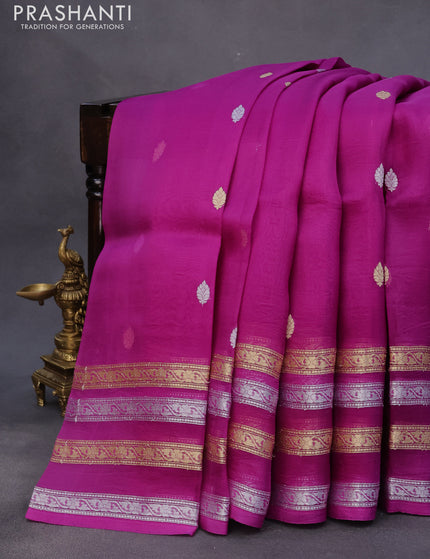 Banarasi organza silk saree purple with allover thread & zari woven buttas and long zari woven border