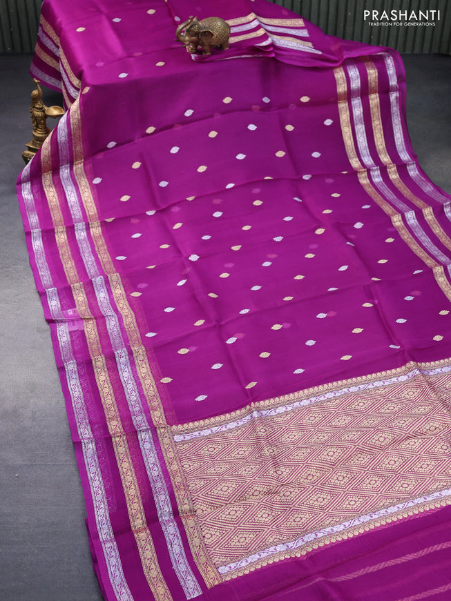 Banarasi organza silk saree purple with allover thread & zari woven buttas and long zari woven border