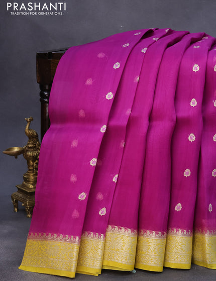 Banarasi organza silk saree purple and yellow with allover thread & zari woven buttas and woven border