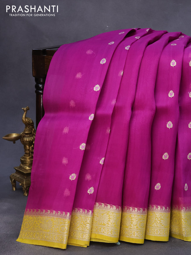 Banarasi organza silk saree purple and yellow with allover thread & zari woven buttas and woven border