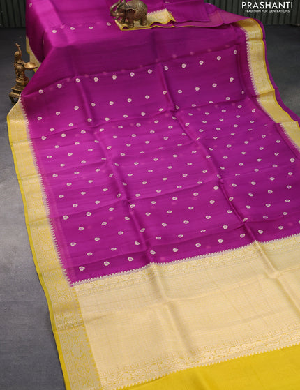 Banarasi organza silk saree purple and yellow with allover thread & zari woven buttas and woven border