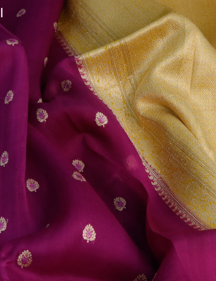 Banarasi organza silk saree purple and yellow with allover thread & zari woven buttas and woven border