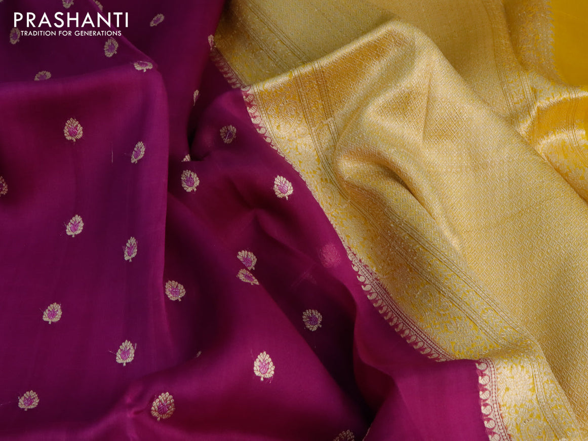 Banarasi organza silk saree purple and yellow with allover thread & zari woven buttas and woven border