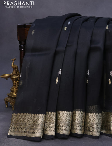 Banarasi organza silk saree black with thread & zari woven buttas and zari woven border