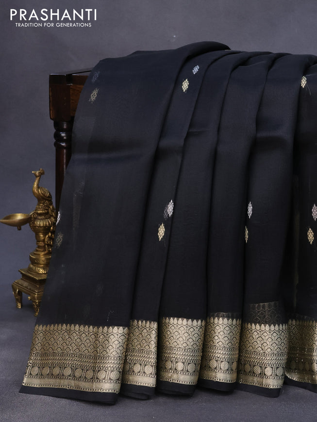 Banarasi organza silk saree black with thread & zari woven buttas and zari woven border