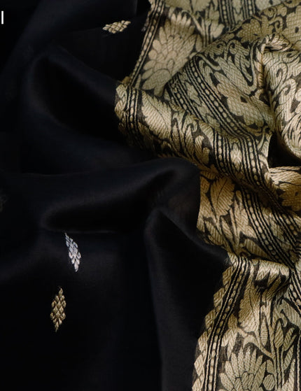 Banarasi organza silk saree black with thread & zari woven buttas and zari woven border