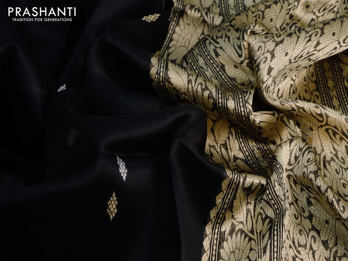 Banarasi organza silk saree black with thread & zari woven buttas and zari woven border