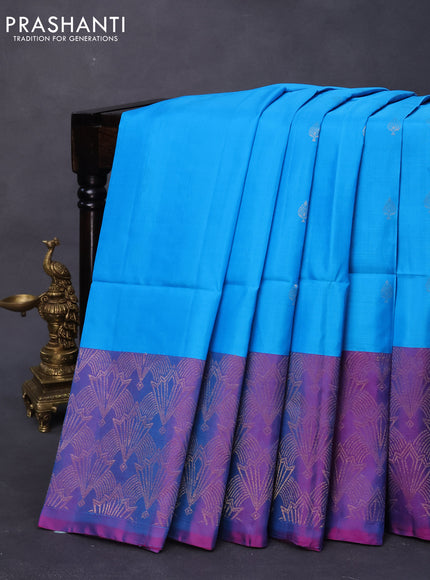 Pure soft silk saree light blue and dual shade of pink with zari woven buttas and long zari woven border