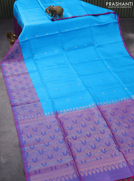 Pure soft silk saree light blue and dual shade of pink with zari woven buttas and long zari woven border