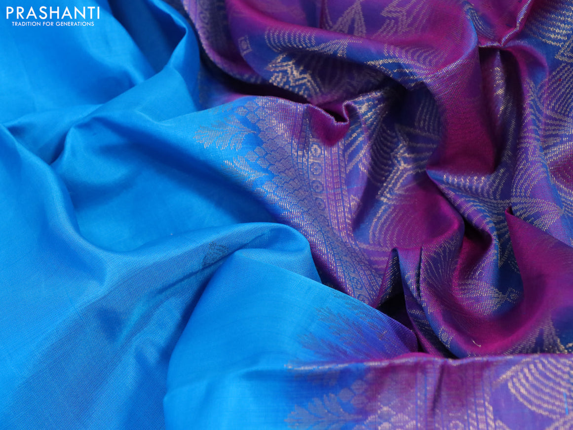 Pure soft silk saree light blue and dual shade of pink with zari woven buttas and long zari woven border