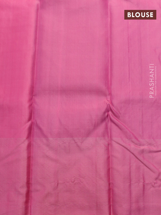 Pure soft silk saree blue and pink with allover silver zari woven brocade weaves and long silver zari woven border