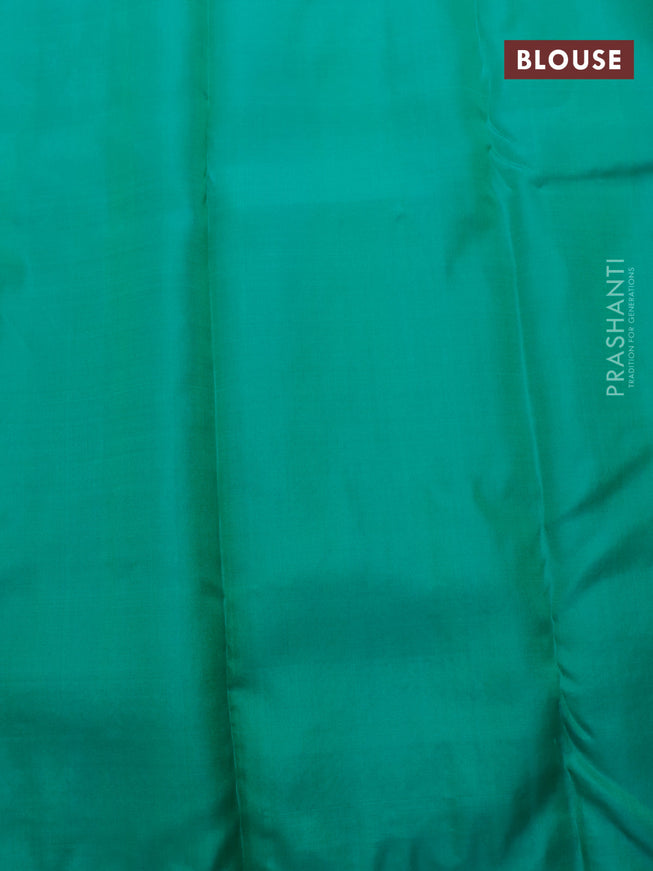 Pure soft silk saree mango yellow and teal green with allover silver zari woven brocade weaves and long silver zari woven border