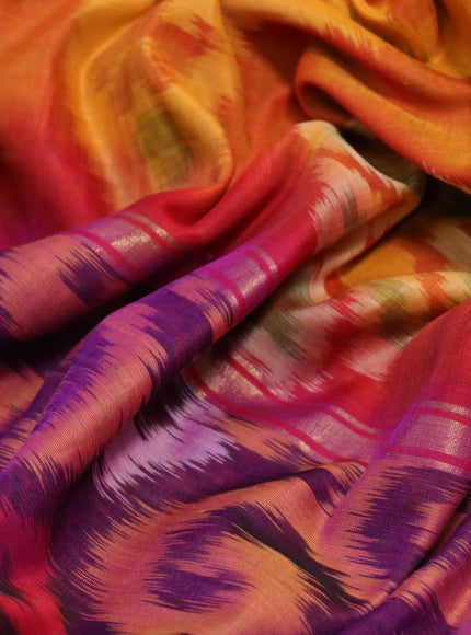 Ikat silk cotton saree purple and dual shade of mustard yellow with allover ikat weaves and zari woven border