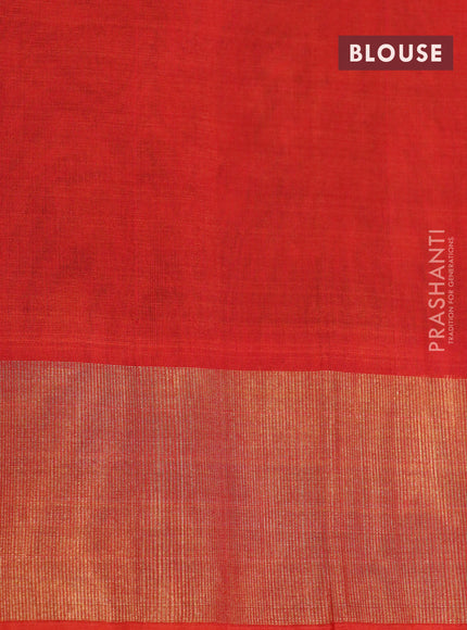 Ikat silk cotton saree mehendi green and orange with allover ikat weaves and zari woven border