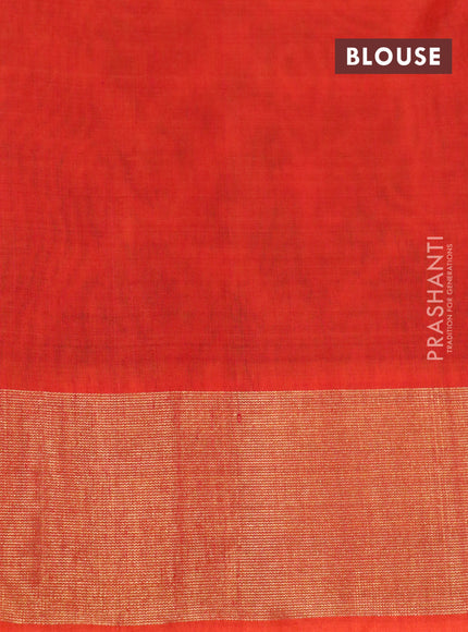 Ikat silk cotton saree green and orange with allover ikat weaves and zari woven border