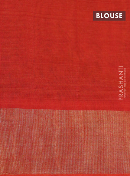 Ikat silk cotton saree green and orange with allover ikat weaves and zari woven border