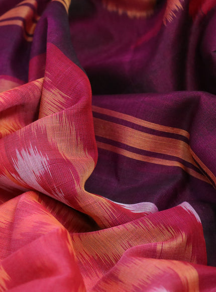 Ikat silk cotton saree pink shade and dark magenta with allover ikat weaves and long ikat woven zari border