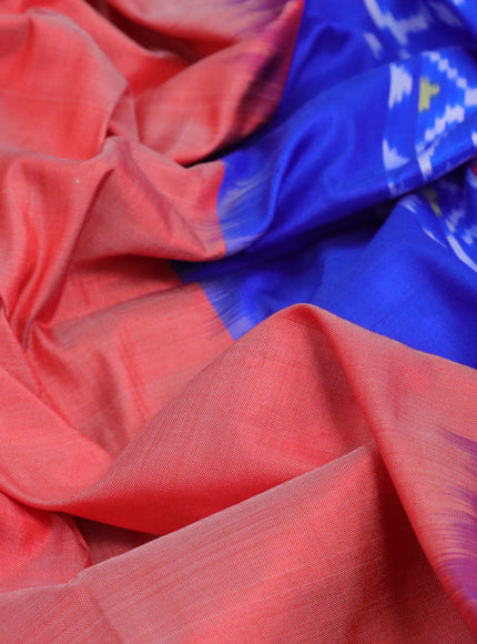 Pochampally silk saree red and blue with plain body and simple border