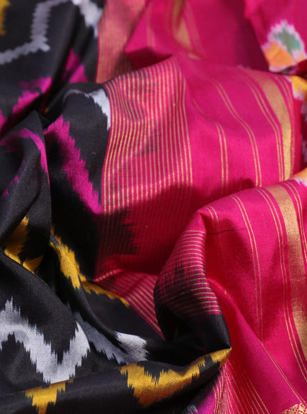 Pochampally silk saree black and pink with allover ikat weaves and long zari woven border