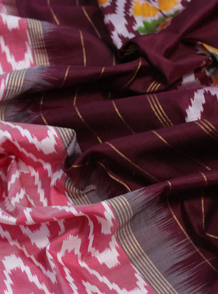 Pochampally silk saree pink shade and deep maroon with allover ikat weaves and long zari woven border