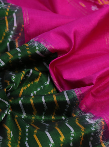 Pochampally silk saree green and pink with allover ikat weaves and long ikat woven zari border