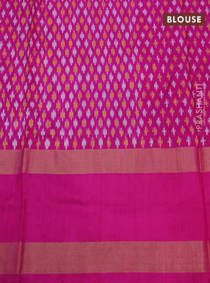 Pochampally silk saree green and pink with allover ikat weaves and long ikat woven zari border