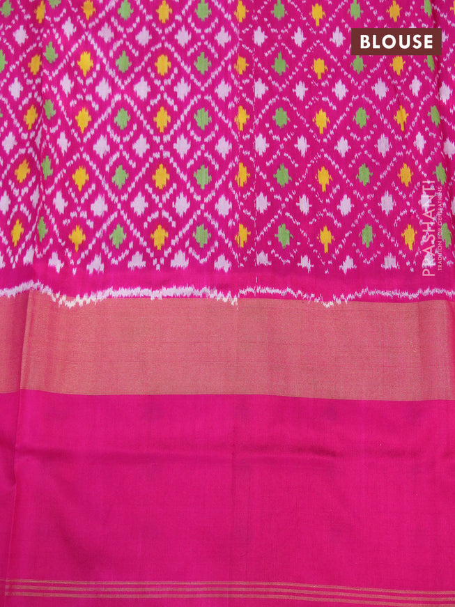 Pochampally silk saree dark purple and pink with allover ikat weaves and long zari woven ikat border