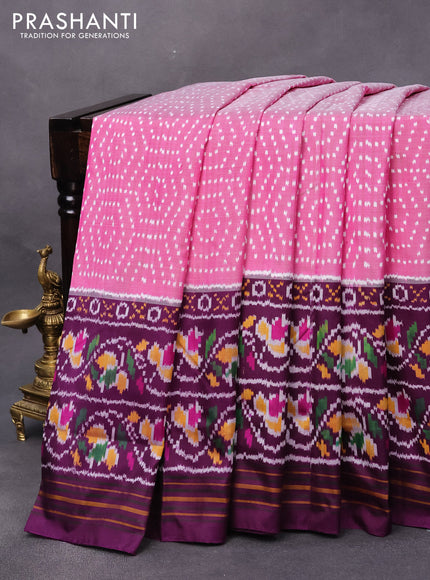 Pochampally silk saree pink and deep purple with allover ikat woven butta weaves and long printed border