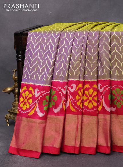 Pochampally silk saree dual shade of violet and pink with allover ikat weaves and long ikat woven zari border