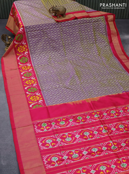 Pochampally silk saree dual shade of violet and pink with allover ikat weaves and long ikat woven zari border