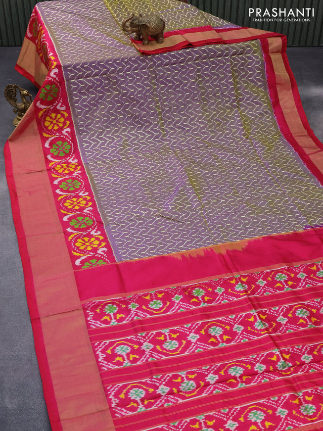 Pochampally silk saree dual shade of violet and pink with allover ikat weaves and long ikat woven zari border