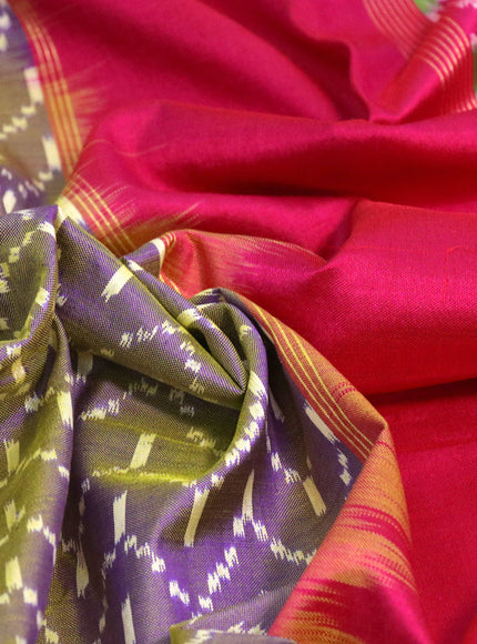 Pochampally silk saree dual shade of violet and pink with allover ikat weaves and long ikat woven zari border