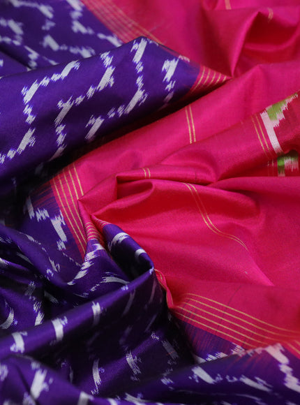 Pochampally silk saree blue and pink with allover ikat weaves and long ikat woven zari border