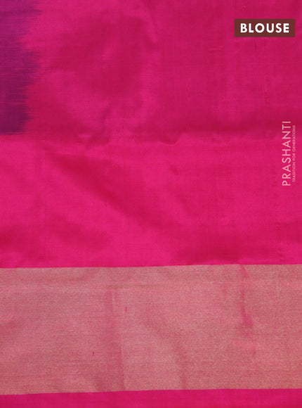 Pochampally silk saree blue and pink with allover ikat weaves and long ikat woven zari border