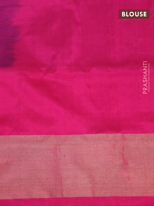 Pochampally silk saree blue and pink with allover ikat weaves and long ikat woven zari border