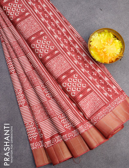 Semi tussar saree maroon with allover prints and zari woven border