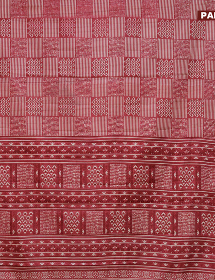 Semi tussar saree maroon with allover prints and zari woven border