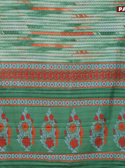 Semi tussar saree green shade with allover prints and zari woven border