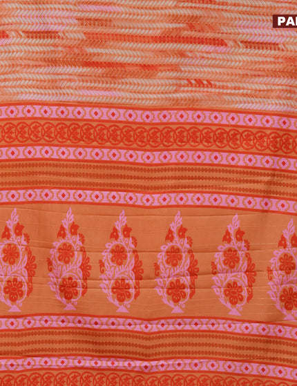 Semi tussar saree pale orange with allover prints and zari woven border