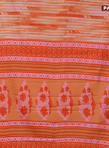 Semi tussar saree pale orange with allover prints and zari woven border