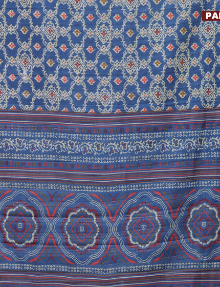 Semi tussar saree blue with allover prints and zari woven border