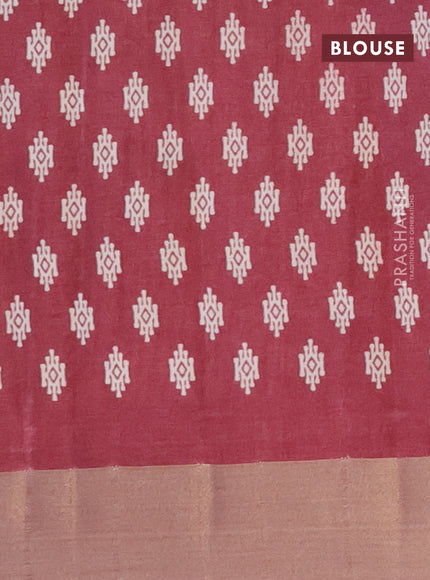 Semi tussar saree maroon with allover geometric prints and zari woven border