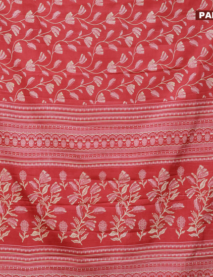 Semi tussar saree red with allover floral prints and zari woven border