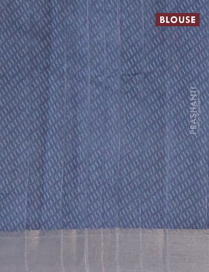 Semi tussar saree bluish grey with allover prints and zari woven border