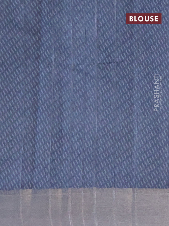 Semi tussar saree bluish grey with allover prints and zari woven border