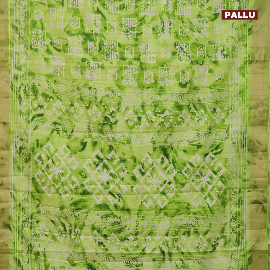 Semi tussar saree light green with allover tie & dye prints and zari woven border