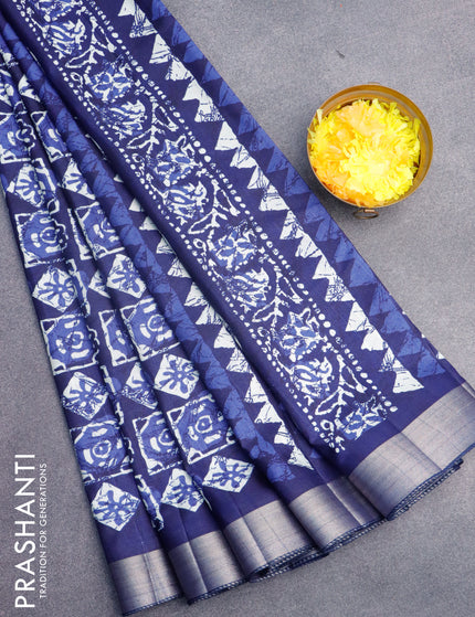 Semi tussar saree blue with allover prints and zari woven border