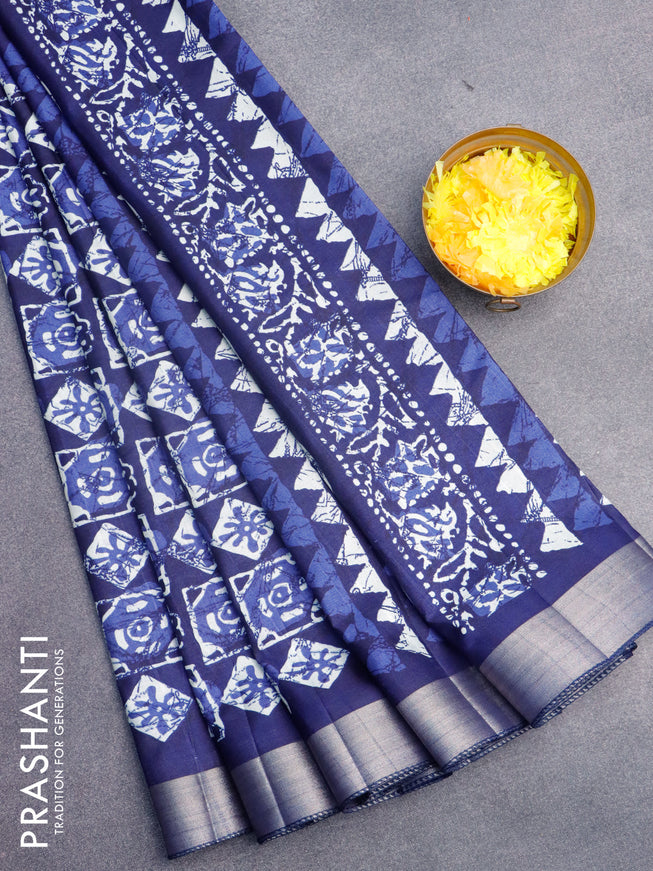 Semi tussar saree blue with allover prints and zari woven border